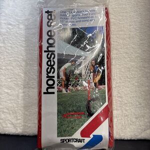 Vintage Sportcraft Horseshoe Set 4 Shoes 2 Stakes Lightweight PVC New and Sealed